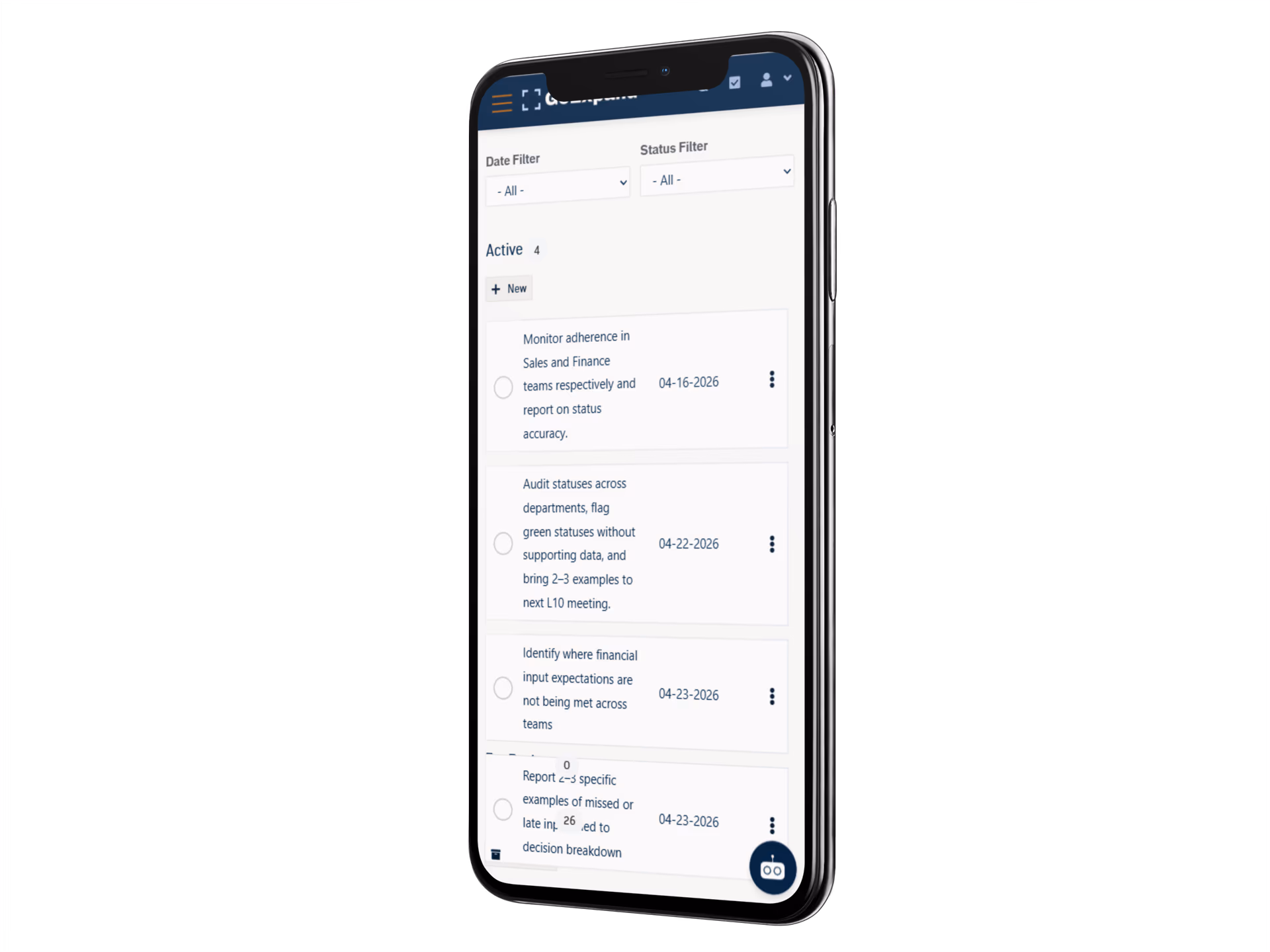 GoExpand mobile To-Dos view