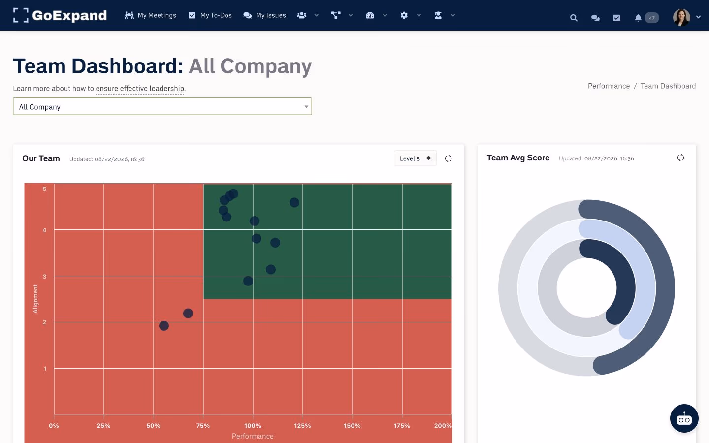 GoExpand team performance and alignment dashboard